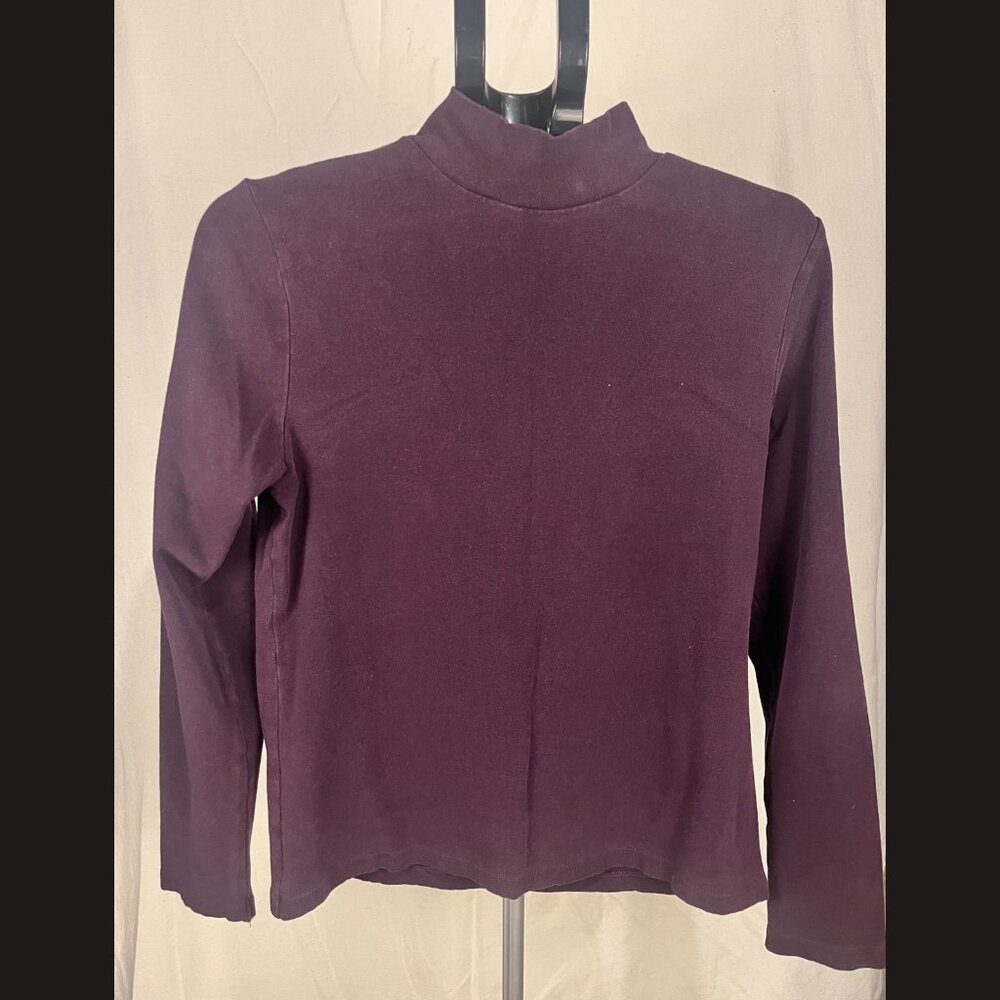 NorthCrest Women’s‎ Purple Mock Neck Top Size L Long Sleeve Stretch Blouse